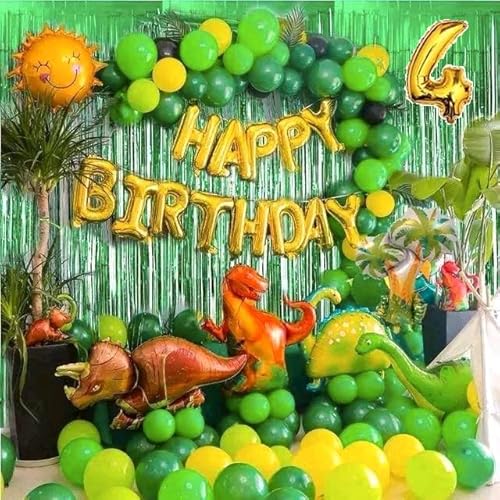 MEGA Bundle Partyset Dinosaurier Dino Geburtstag Girlande Zahl 4 Ballons Geburtstagsparty Dinozug Dinosaur (Zahl 4) von Generisch