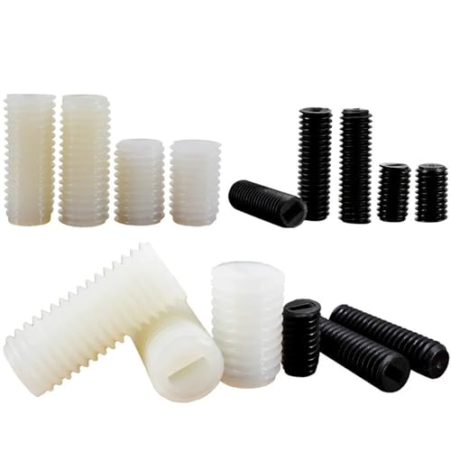 Madenschraube M3, M4, M5, M6, M8, M10, M12, Kunststoff, Schlitz, flache Spitze, ohne Kopf, kopflose Befestigungsschraube, 4 mm (300 Stück), M4 (weiß) von Generisch