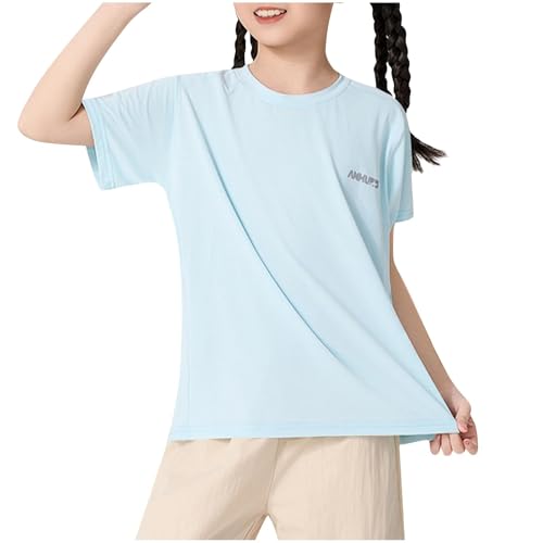 Mädchen-Bluse, kurzärmelig, lässig, einfarbig, dehnbar, locker, niedlich, Rundhalsausschnitt, Top, Fitness, Netzstoff, schnell trocknend, Baumwoll-Shirts, Großbritannien, Sommer, Laufen, Sport, Mädchen-Bluse, kurzärmelig, lässig, einfarbig, dehnbar, locker, niedlich, Rundhalsausschnitt, Top, Fitness, Netzstoff, schnell trocknend, Baumwoll-Shirts, Großbritannien, Sommer, Laufen, Sport, von Generisch