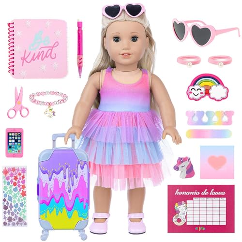 Mädchenpuppenspielkleidung, Mädchen Puppen -Reisen Spielen Kleidung,18 Zoll Doll Girl Travel Play Koffer Set | 17 Pack -Kleidungsstück Dress Up & vorgeben Vorlieferungen für Schlafzimmer Wohnzimmer von Generisch