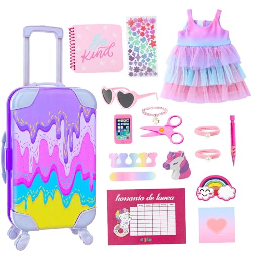 Mädchenpuppenspielkleidung, Mädchen Puppen -Reisen Spielen Kleidung | 18 Zoll Puppenkleidung Gepäck - Dress up & Propet 17Pack, Spiele für Kinderzimmer, Wohnzimmer von Generisch