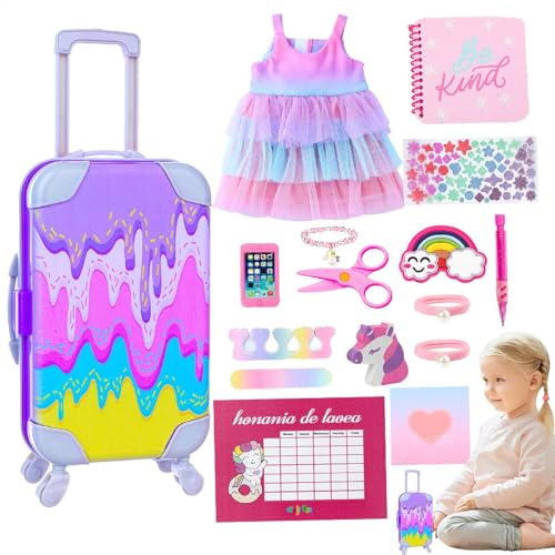 Mädchenpuppenspielkleidung, Mädchen Puppen -Reisen Spielen Kleidung - 18 Zoll Puppenkoffer Set - Dress up & Propet 17Pack, Spiele für Kinderzimmer, Wohnzimmer von Generisch