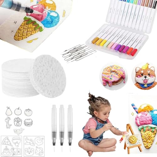 Magic Puffy Paint, Ultimate Magic Texture Painting Kit, 3D Schaumstoff Malset für Kinder, DIY Schaum Strukturmalerei Set, 12 Farbmarker 10 Perlenketten 3 Puffy Stifte und Mini-Staffelei (Kreis) von Generisch