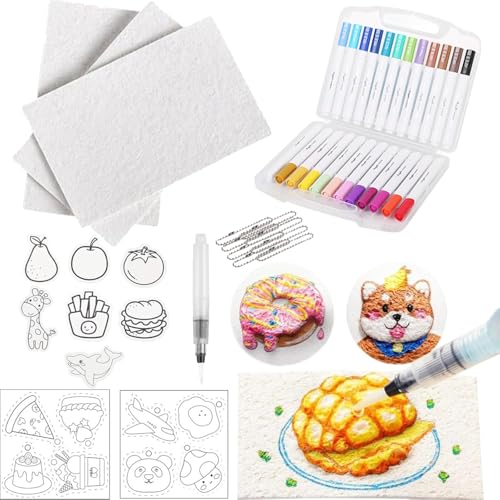 Generisch Magic Puffy Paint,Foam Texture Painting Paper,Ultimatives Magisches Textur-Malset,3D Zeichnen Leinwand Schwamm mit 12 Farben,Schaumstoff-Textur-Malpapier für Kinder DIY Stifte (Rechteck) von Generisch