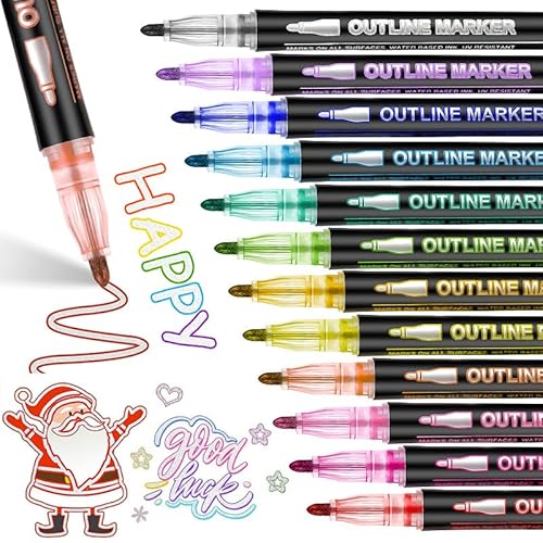 Magische Stifte, Dual-Line Metallic Marker Pen for Highlighting & Outlining, Glitter Outline Marker for Hand Lettering and Journaling Magische Stifte, Dual-Line Metallic Marker Pen for Highlighting & Outlining, Glitter Outline Marker for Hand Lettering and Journaling von Generisch