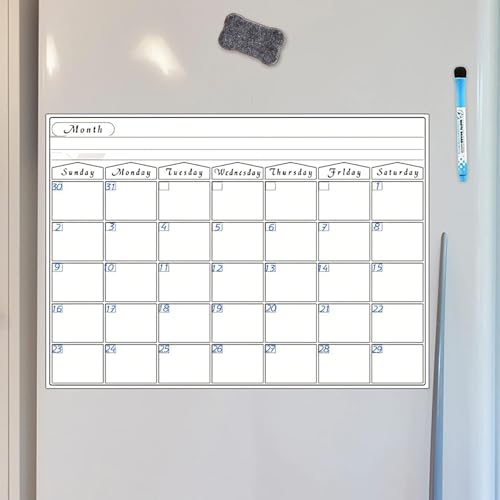 Magnetischer Kalender für Kühlschrank, 30,5 x 43,2 cm, trocken abwischbar, Whiteboard-Kalender mit 4 Markern und Radiergummi, Monatsplaner, Planungstafel, trocken abwischbare Familienkalender von Generisch