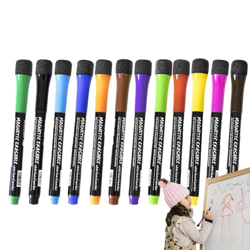 Magnetischer trocken abwischbarer Marker, feine Spitze, 12 magnetische Whiteboard-Stifte, Stift mit geruchsarmer Tinte, perfekt für Schulbedarf, Büropräsentationen und Organisation zu Hause von Generisch