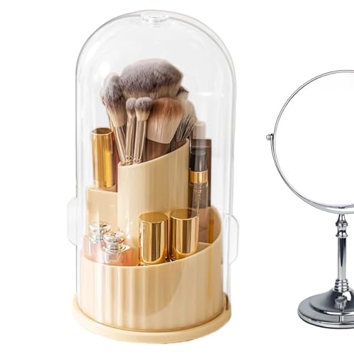 Makeup Brush Holder, Rotating Jewelry Organizer, Dustproof Cosmetic Storage, 360-Degree Swivel Lid, Durable Pet+abs Design, Perfect for Vanity Desk Travel, 6 Inches, Single Pack von Generisch