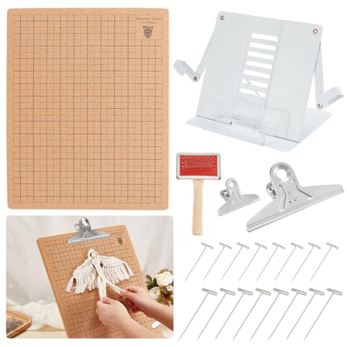 Makramee-Brett-Set mit verstellbarem Metallhalter, 100 T-Nadeln und 2 Clips, Makramee-Pinselkamm, doppelseitiges Gitter für Bastelarbeiten und Makramee-Projekte, 30,5 x 40,6 cm Makramee-Brett-Set mit verstellbarem Metallhalter, 100 T-Nadeln und 2 Clips, Makramee-Pinselkamm, doppelseitiges Gitter für Bastelarbeiten und Makramee-Projekte, 30,5 x 40,6 cm von Generisch