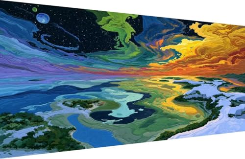 Malen Nach Zahlen Erwachsene Abstrakt Malen Nach Zahlen Fluss Paint by Numbers, DIY Kreatives für Erwachsene ölgemälde Set mit Zubehör Basteln Erwachsene, Home Haus Deko 30x60cm Mit Rahmen 9-W849 von Generisch