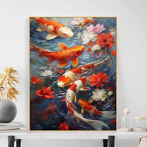 Malen Nach Zahlen Erwachsene Anfänger 40x50 cm Fluss Lotus Rot Karpfen Fisch Mit Rahmen inklusive Pinsel Acrylfarben Malen Nach Zahlen für DIY Malerei kreatives Geschenk Home Haus Deko Malen Nach Zahlen Erwachsene Anfänger 40x50 cm Fluss Lotus Rot Karpfen Fisch Mit Rahmen inklusive Pinsel Acrylfarben Malen Nach Zahlen für DIY Malerei kreatives Geschenk Home Haus Deko von Generisch