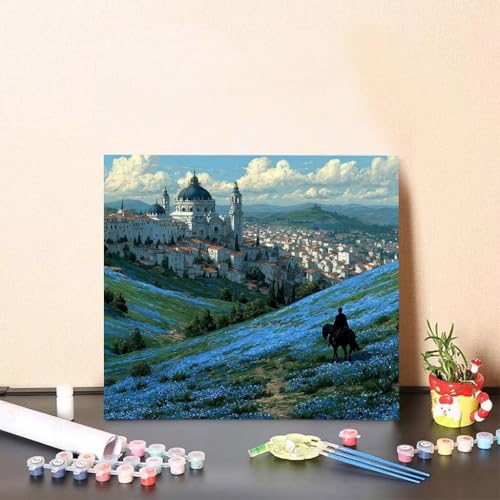 Malen Nach Zahlen Erwachsene Anlage Malen Nach Zahlen Stadt Paint by Numbers Adults DIY Set Erwachsene, Handgemalt Leinwand ölgemälde Kunst mit Zubehör für Home Haus Deko 80x80cm Ohne Rahmen 4-82U2 von Generisch