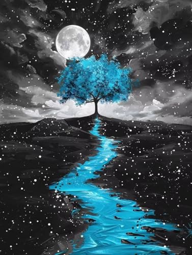 Malen Nach Zahlen Erwachsene Baum Malen Nach Zahlen Kinder Mond DIY Kreatives für Erwachsene Handgemalt ölgemälde Kit Mit Pinseln und Acrylfarbe für Geschenke Haus Deko 100x135cm Mit Rahmen 1-JBKB von Generisch