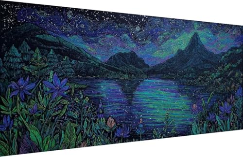 Malen Nach Zahlen Erwachsene Berg Malen Nach Zahlen Anlage Paint by Numbers, DIY Kreatives für Erwachsene ölgemälde Set mit Zubehör Basteln Erwachsene Kunst, Home Haus Deko 80x160cm Mit Rahmen R-7V51 von Generisch