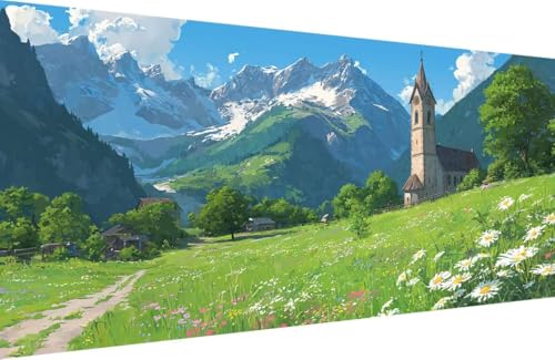 Malen Nach Zahlen Erwachsene Berg Malen Nach Zahlen Blume Paint by Numbers, DIY Kreatives für Erwachsene ölgemälde Set mit Zubehör Basteln Erwachsene Kunst, Home Haus Deko 30x60cm Mit Rahmen 4-9O16 von Generisch