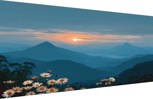 Malen Nach Zahlen Erwachsene Berg Malen Nach Zahlen Blume Paint by Numbers, DIY Kreatives für Erwachsene ölgemälde Set mit Zubehör Basteln Erwachsene Kunst, Home Haus Deko 50x100cm Mit Rahmen V-6630 von Generisch