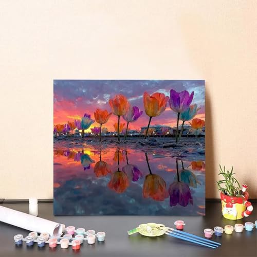 Malen Nach Zahlen Erwachsene Blume Malen Nach Zahlen Stadt Paint by Numbers Adults DIY Set Erwachsene, Handgemalt Leinwand ölgemälde Kunst mit Zubehör für Home Haus Deko 50x50cm Ohne Rahmen E-5823 von Generisch