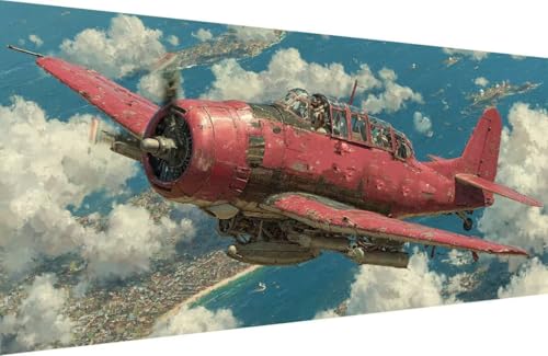 Malen Nach Zahlen Erwachsene Flugzeug Malen Nach Zahlen Wolke Paint by Numbers, DIY Kreatives für Erwachsene ölgemälde Set mit Zubehör Basteln Erwachsene, Home Haus Deko 60x120cm Mit Rahmen E-3260 von Generisch