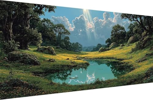 Malen Nach Zahlen Erwachsene Fluss Malen Nach Zahlen Anlage Paint by Numbers, DIY Kreatives für Erwachsene ölgemälde Set mit Zubehör Basteln Erwachsene Kunst, Home Haus Deko 30x60cm Mit Rahmen 3-7725 von Generisch