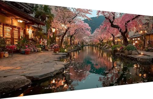 Malen Nach Zahlen Erwachsene Fluss Malen Nach Zahlen Baum Paint by Numbers, DIY Kreatives für Erwachsene ölgemälde Set mit Zubehör Basteln Erwachsene Kunst, Home Haus Deko 30x60cm Mit Rahmen S-RJ65 von Generisch