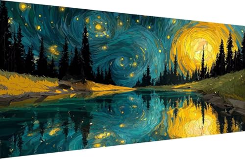 Malen Nach Zahlen Erwachsene Fluss Malen Nach Zahlen Baum Paint by Numbers, DIY Kreatives für Erwachsene ölgemälde Set mit Zubehör Basteln Erwachsene Kunst, Home Haus Deko 30x60cm Mit Rahmen S-JF75 von Generisch