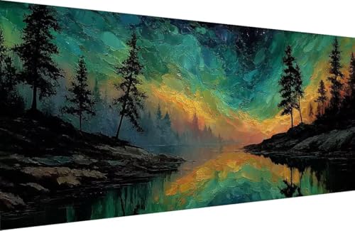 Malen Nach Zahlen Erwachsene Fluss Malen Nach Zahlen Baum Paint by Numbers, DIY Kreatives für Erwachsene ölgemälde Set mit Zubehör Basteln Erwachsene Kunst, Home Haus Deko 60x120cm Mit Rahmen 2-6416 von Generisch