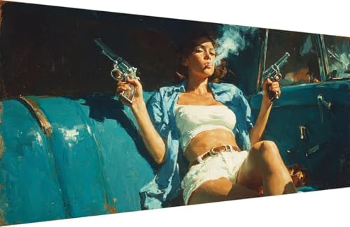 Malen Nach Zahlen Erwachsene Frau Malen Nach Zahlen Auto Paint by Numbers, DIY Kreatives für Erwachsene ölgemälde Set mit Zubehör Basteln Erwachsene Kunst, Home Haus Deko 50x100cm Mit Rahmen 7-HQ42 von Generisch