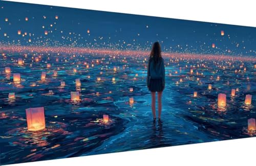 Malen Nach Zahlen Erwachsene Frau Malen Nach Zahlen Fluss Paint by Numbers, DIY Kreatives für Erwachsene ölgemälde Set mit Zubehör Basteln Erwachsene Kunst, Home Haus Deko 40x80cm Mit Rahmen T-0Q68 von Generisch