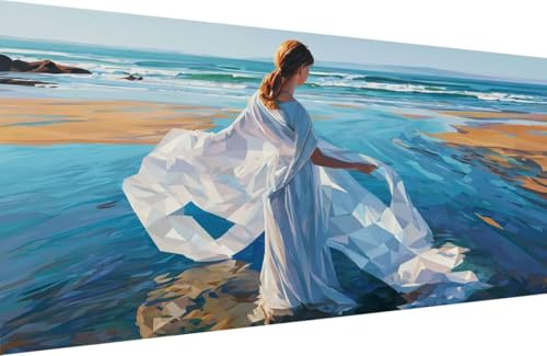 Malen Nach Zahlen Erwachsene Frau Malen Nach Zahlen Sea Paint by Numbers, DIY Kreatives für Erwachsene ölgemälde Set mit Zubehör Basteln Erwachsene Kunst, Home Haus Deko 60x120cm Mit Rahmen F-S141 von Generisch