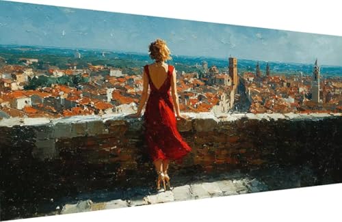 Malen Nach Zahlen Erwachsene Frau Malen Nach Zahlen Stadt Paint by Numbers, DIY Kreatives für Erwachsene ölgemälde Set mit Zubehör Basteln Erwachsene Kunst, Home Haus Deko 50x100cm Mit Rahmen 4-UH47 von Generisch