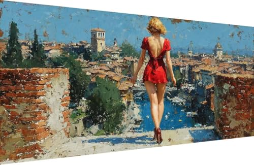 Malen Nach Zahlen Erwachsene Frau Malen Nach Zahlen Stadt Paint by Numbers, DIY Kreatives für Erwachsene ölgemälde Set mit Zubehör Basteln Erwachsene Kunst, Home Haus Deko 80x160cm Mit Rahmen V-0F56 von Generisch