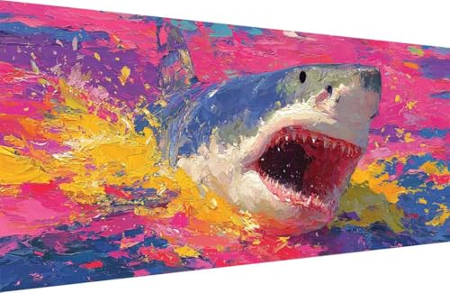 Malen Nach Zahlen Erwachsene Hai Malen Nach Zahlen Abstrakt Paint by Numbers, DIY Kreatives für Erwachsene ölgemälde Set mit Zubehör Basteln Erwachsene Kunst, Home Haus Deko 30x60cm Mit Rahmen 0-HX93 von Generisch