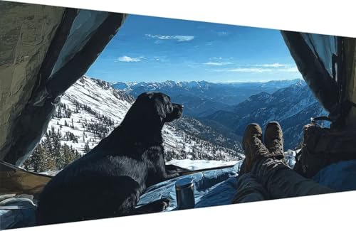 Malen Nach Zahlen Erwachsene Hund Malen Nach Zahlen Schneeberg Paint by Numbers, DIY Kreatives für Erwachsene ölgemälde Set mit Zubehör Basteln Erwachsene, Home Haus Deko 50x100cm Mit Rahmen J-7Z17 von Generisch