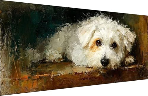 Malen Nach Zahlen Erwachsene Hund Malen Nach Zahlen Tier Paint by Numbers, DIY Kreatives für Erwachsene ölgemälde Set mit Zubehör Basteln Erwachsene Kunst, Home Haus Deko 30x60cm Mit Rahmen 6-5Q24 von Generisch