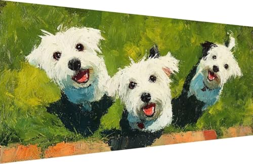 Malen Nach Zahlen Erwachsene Hund Malen Nach Zahlen Tier Paint by Numbers, DIY Kreatives für Erwachsene ölgemälde Set mit Zubehör Basteln Erwachsene Kunst, Home Haus Deko 40x80cm Mit Rahmen 9-3498 von Generisch