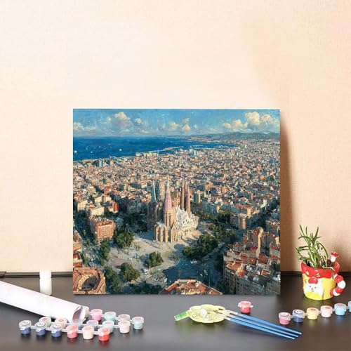 Malen Nach Zahlen Erwachsene Kirche Malen Nach Zahlen Stadt Paint by Numbers Adults DIY Set Erwachsene, Handgemalt Leinwand ölgemälde Kunst mit Zubehör für Home Haus Deko 60x60cm Ohne Rahmen 8-99J1 von Generisch