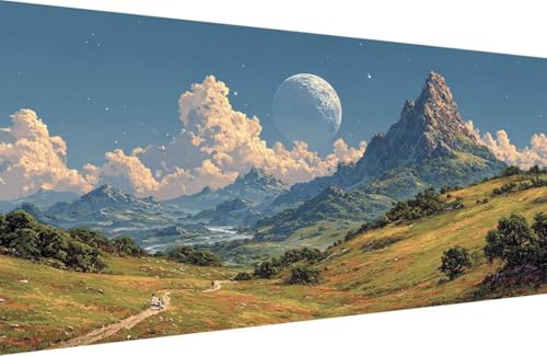 Malen Nach Zahlen Erwachsene Mond Malen Nach Zahlen Berg Paint by Numbers, DIY Kreatives für Erwachsene ölgemälde Set mit Zubehör Basteln Erwachsene Kunst, Home Haus Deko 80x160cm Mit Rahmen H-3R43 von Generisch
