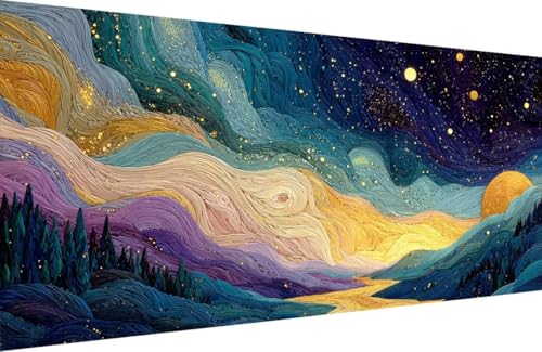 Malen Nach Zahlen Erwachsene Mond Malen Nach Zahlen Fluss Paint by Numbers, DIY Kreatives für Erwachsene ölgemälde Set mit Zubehör Basteln Erwachsene Kunst, Home Haus Deko 40x80cm Mit Rahmen 4-9072 von Generisch