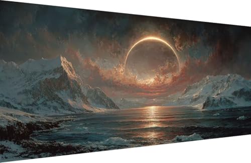 Malen Nach Zahlen Erwachsene Mond Malen Nach Zahlen Schneeberg Paint by Numbers, DIY Kreatives für Erwachsene ölgemälde Set mit Zubehör Basteln Erwachsene, Home Haus Deko 40x80cm Mit Rahmen 5-1Q69 von Generisch