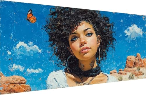 Malen Nach Zahlen Erwachsene Schmetterling Malen Nach Zahlen Frau Paint by Numbers, DIY Kreatives für Erwachsene ölgemälde Set Basteln Erwachsene Kunst, Home Haus Deko 80x160cm Mit Rahmen 9-2758 von Generisch