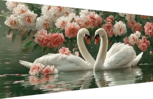 Malen Nach Zahlen Erwachsene Schwan Malen Nach Zahlen Blume Paint by Numbers, DIY Kreatives für Erwachsene ölgemälde Set mit Zubehör Basteln Erwachsene Kunst, Home Haus Deko 30x60cm Mit Rahmen O-6Q67 von Generisch