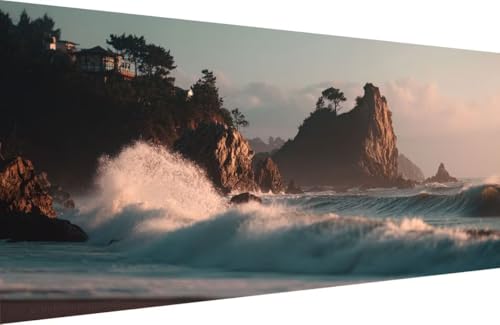 Malen Nach Zahlen Erwachsene Sea Malen Nach Zahlen Berg Paint by Numbers, DIY Kreatives für Erwachsene ölgemälde Set mit Zubehör Basteln Erwachsene Kunst, Home Haus Deko 60x120cm Mit Rahmen 6-3123 von Generisch
