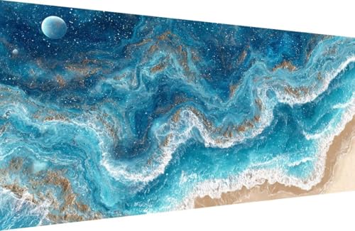 Malen Nach Zahlen Erwachsene Sea Malen Nach Zahlen Mond Paint by Numbers, DIY Kreatives für Erwachsene ölgemälde Set mit Zubehör Basteln Erwachsene Kunst, Home Haus Deko 30x60cm Mit Rahmen I-7M43 von Generisch