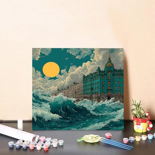Malen Nach Zahlen Erwachsene Sea Malen Nach Zahlen Stadt Paint by Numbers Adults DIY Set Erwachsene, Handgemalt Leinwand ölgemälde Kunst mit Zubehör für Home Haus Deko 80x80cm Ohne Rahmen V-52NA von Generisch
