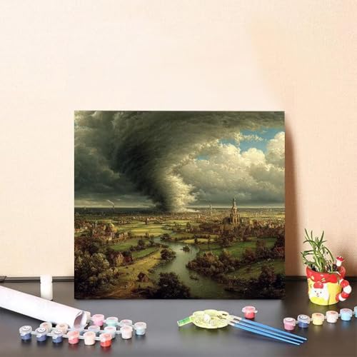 Malen Nach Zahlen Erwachsene Stadt Malen Nach Zahlen Sturm Paint by Numbers Adults DIY Set Erwachsene, Handgemalt Leinwand ölgemälde Kunst mit Zubehör für Home Haus Deko 40x40cm Ohne Rahmen 4-711U von Generisch