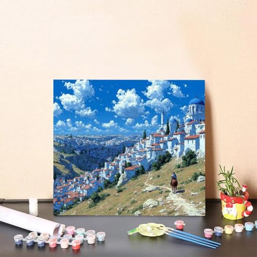 Malen Nach Zahlen Erwachsene Stadt Malen Nach Zahlen Weiße Wolke Paint by Numbers Adults DIY Set Erwachsene, Handgemalt Leinwand ölgemälde Kunst mit Zubehör für Home Deko 80x80cm Ohne Rahmen 2-2446 von Generisch