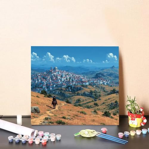 Malen Nach Zahlen Erwachsene Stadt Malen Nach Zahlen Wiese Paint by Numbers Adults DIY Set Erwachsene, Handgemalt Leinwand ölgemälde Kunst mit Zubehör für Home Haus Deko 80x80cm Ohne Rahmen S-283J von Generisch
