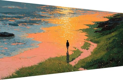 Malen Nach Zahlen Erwachsene Strand Malen Nach Zahlen Anlage Paint by Numbers, DIY Kreatives für Erwachsene ölgemälde Set mit Zubehör Basteln Erwachsene, Home Haus Deko 50x100cm Mit Rahmen 0-5Z64 von Generisch