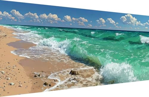 Malen Nach Zahlen Erwachsene Strand Malen Nach Zahlen Sea Paint by Numbers, DIY Kreatives für Erwachsene ölgemälde Set mit Zubehör Basteln Erwachsene Kunst, Home Haus Deko 30x60cm Mit Rahmen 7-7X40 von Generisch