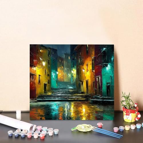 Malen Nach Zahlen Erwachsene StraßE Malen Nach Zahlen Stadt Paint by Numbers Adults DIY Set Erwachsene, Handgemalt Leinwand ölgemälde Kunst mit Zubehör für Home Haus Deko 80x80cm Ohne Rahmen 6-722J von Generisch